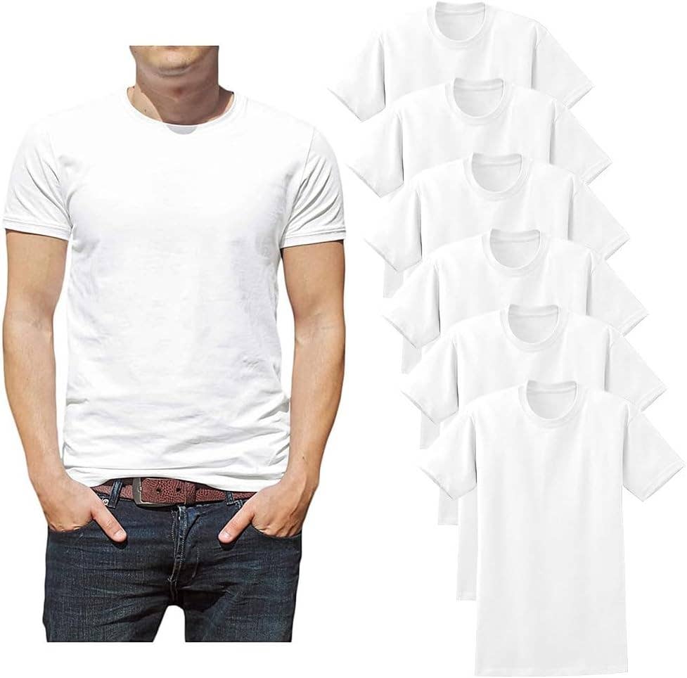 I-Wear Brands - 6 Pack Men's White Classic Crew Neck Short Sleeve Undershirt