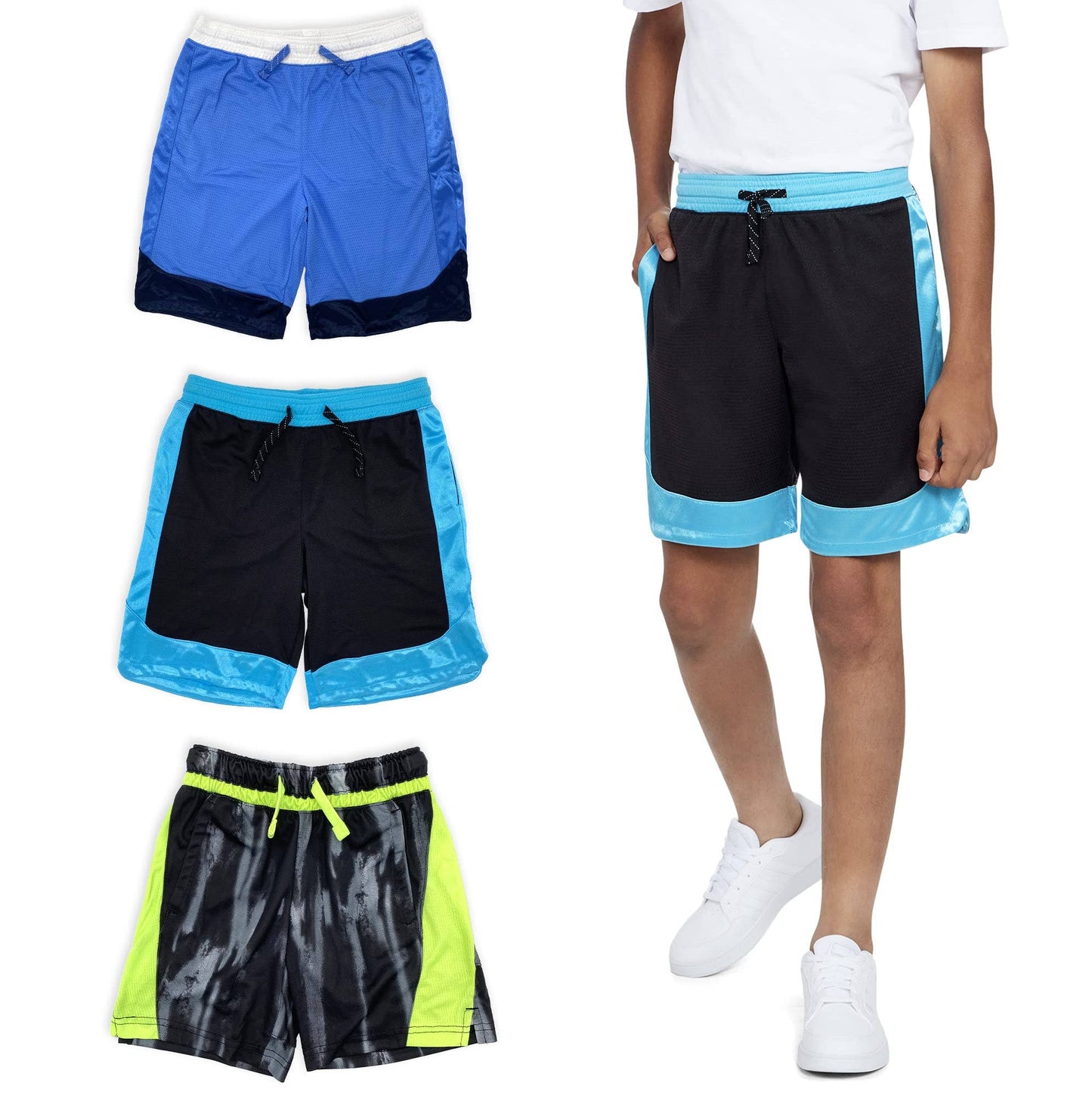 I-Wear Brands - 3 Pack Boy's Dry Fit Basketball Shorts With Pockets