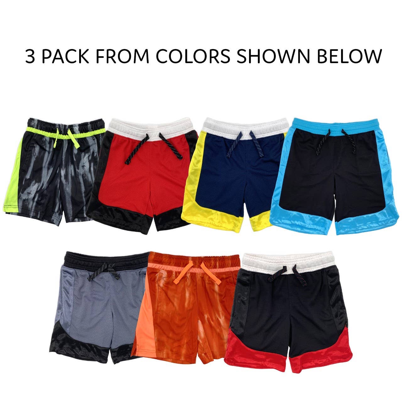 I-Wear Brands - 3 Pack Boy's Dry Fit Basketball Shorts With Pockets