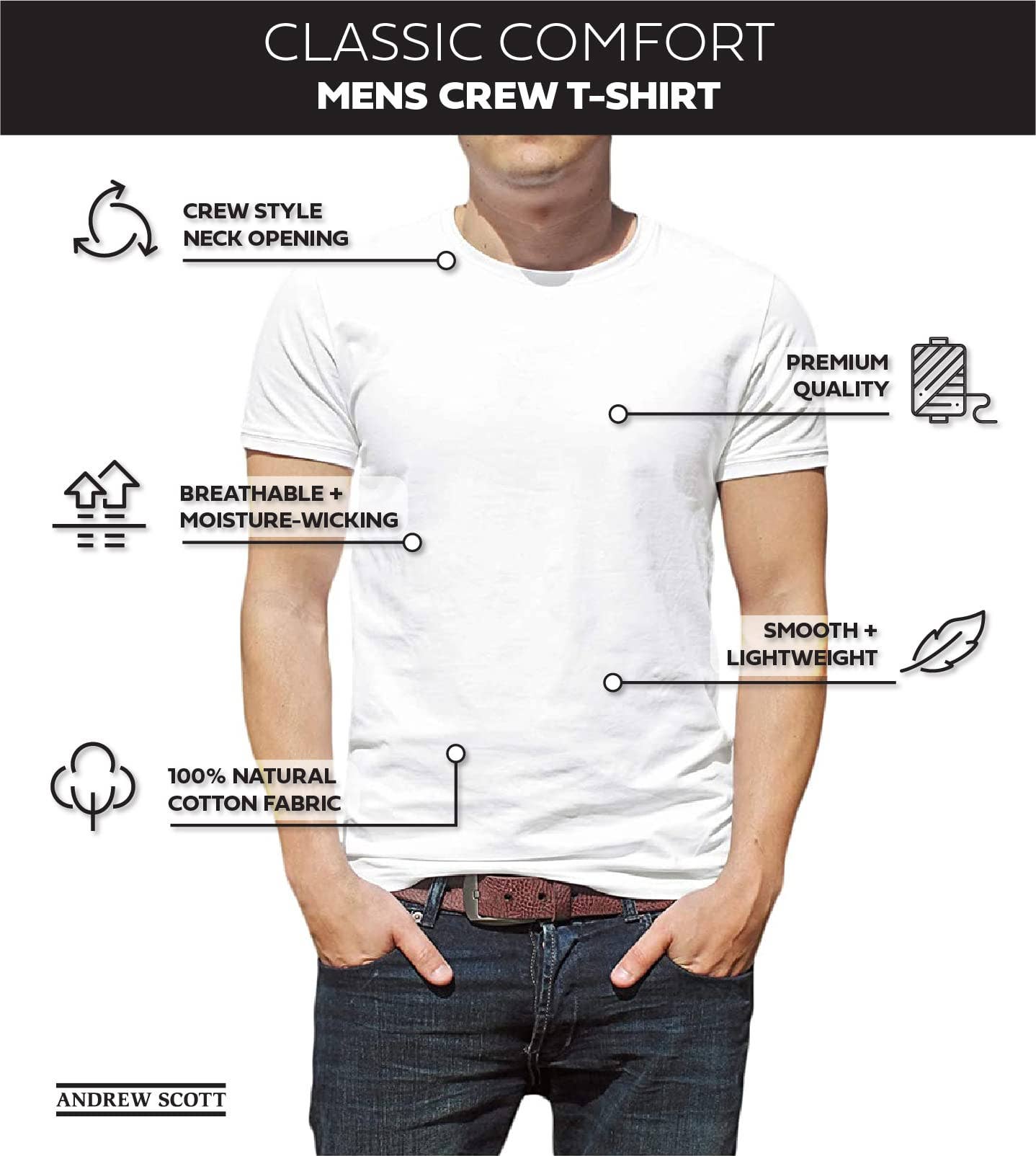 I-Wear Brands - 6 Pack Men's White Classic Crew Neck Short Sleeve Undershirt